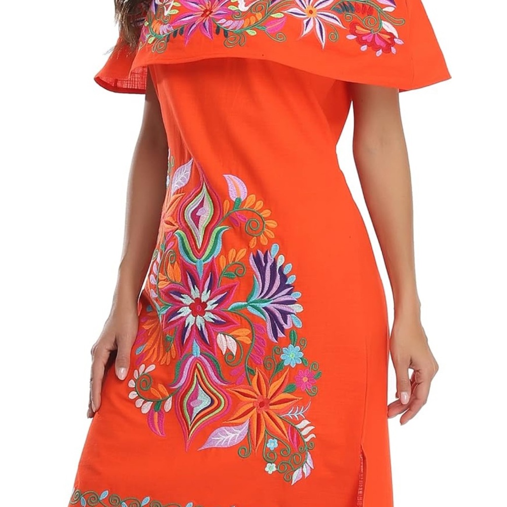 Women Mexican Embroidered Dress Ruffle Collar
Sleeveless